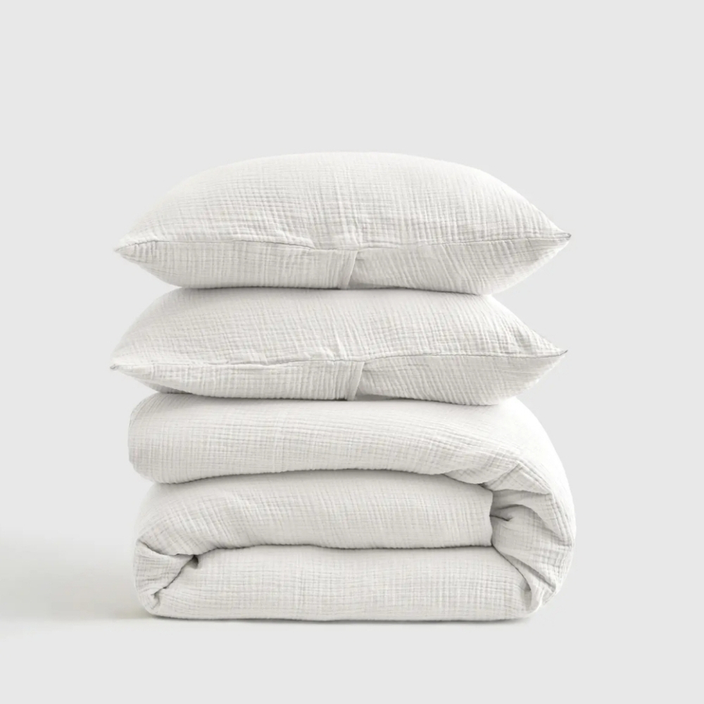 NWT-Quince Organic Cotton Airy Gauze White Duvet Cover Set! King/ Cal King (327)